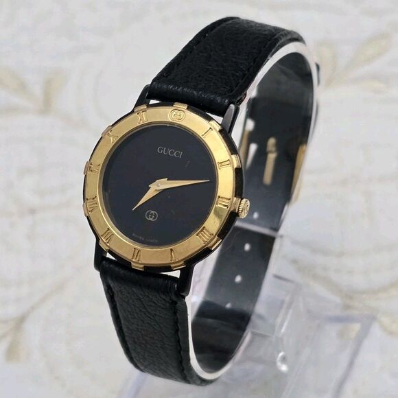 Gucci Accessories - Vintage Gucci 3200L Women's Watch Gold Plated Roman Bezel Black Dial Swiss Made